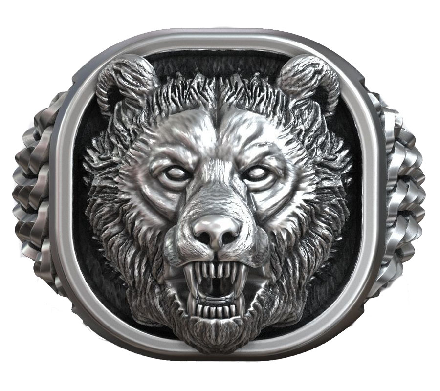 Mens Signet Ring - 22g Cabeza de Oso Vikinga, Adorno