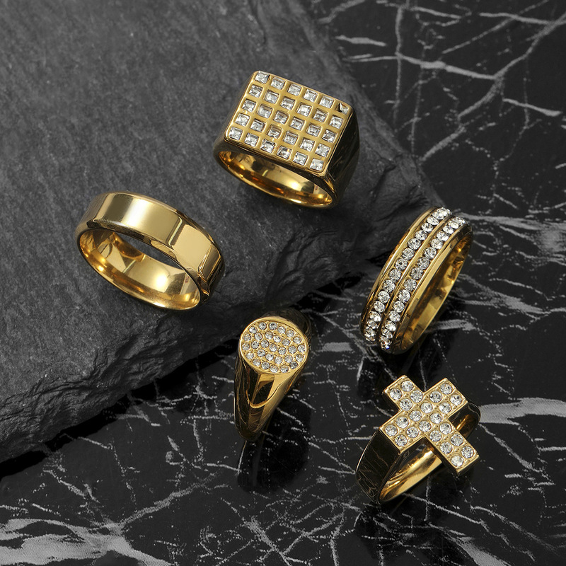 Mens Signet Ring - Anillo de acero inoxidable dorado para
