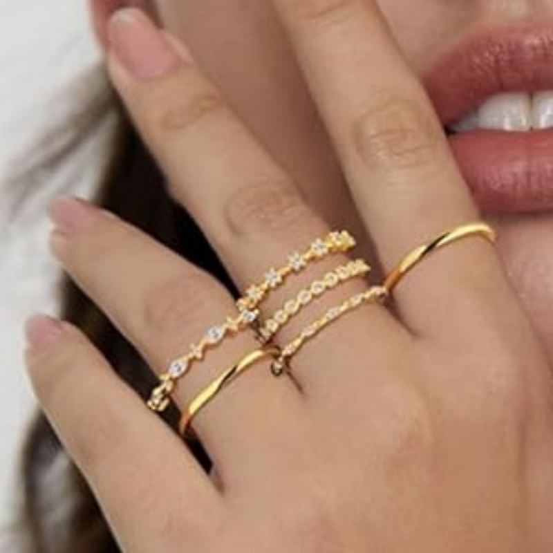 Minimalist Ring Stackable - CAOSHI Anillos Apilables de Color Dorado