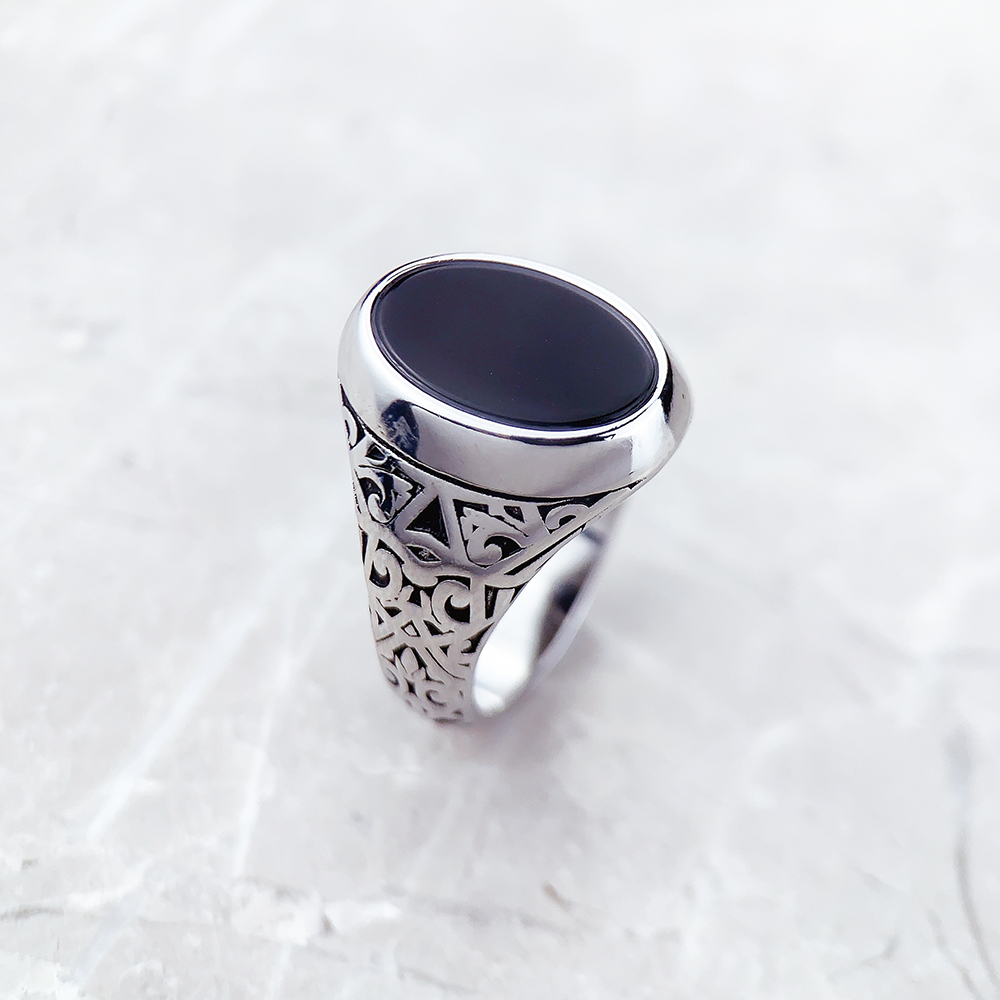 Anillo de sello ovalado negro, - Mens Signet Ring reseña y precio