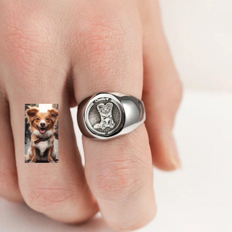Anillo de sello con foto graba - Mens Signet Ring reseña y precio