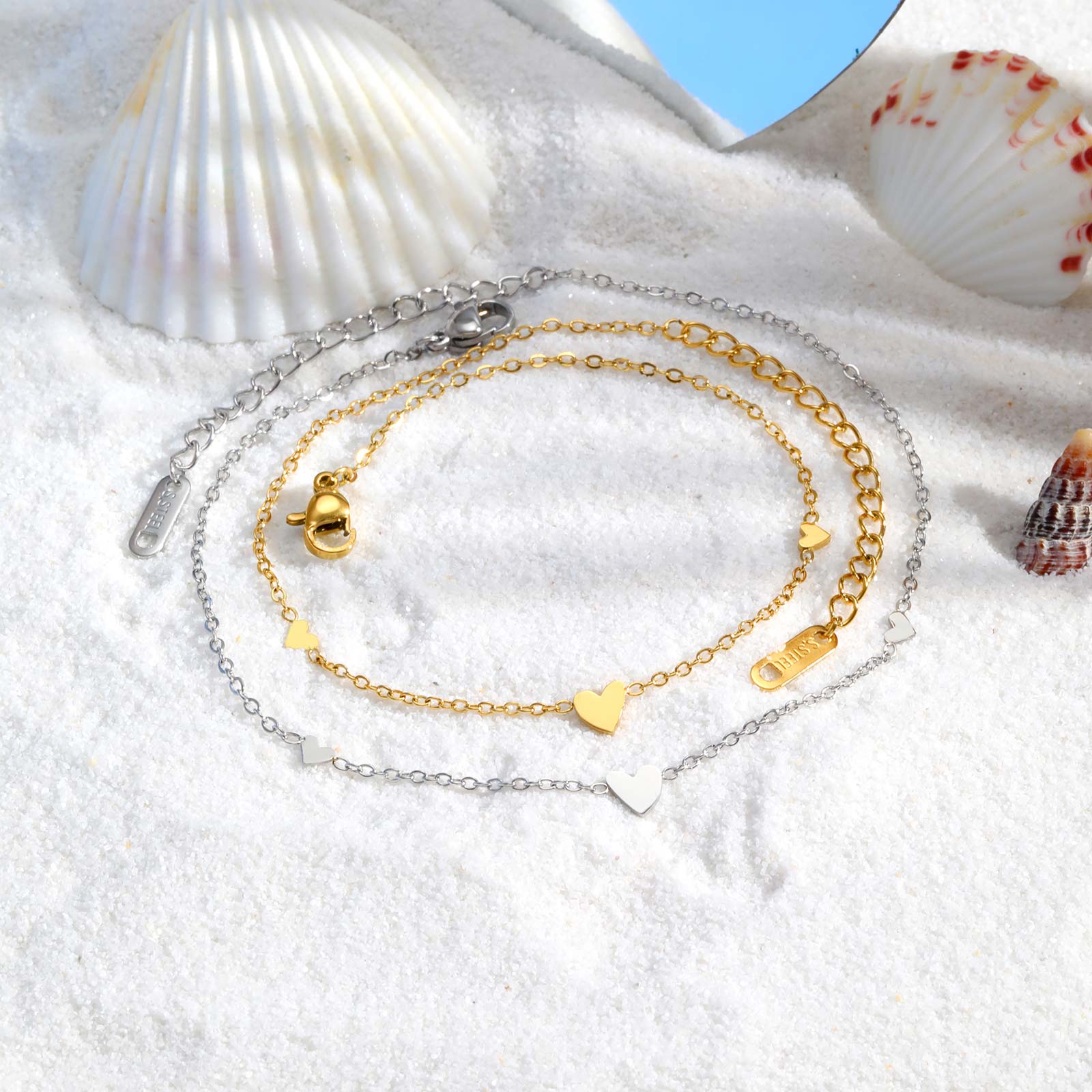Tobilleras de corazón de acero - Jc Jewelry & Watches Reviews reseña y precio