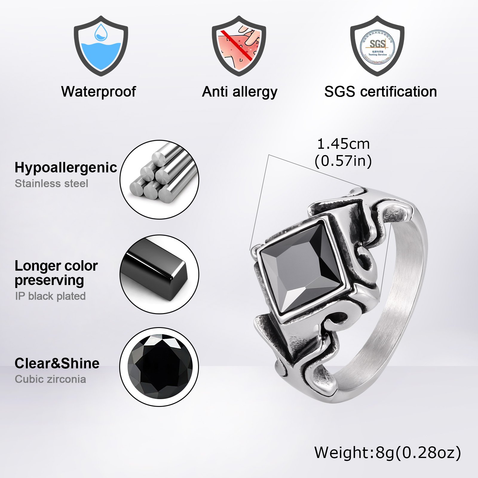 Anillo Vintage de Circonita Ne - Mens Signet Ring reseña y precio